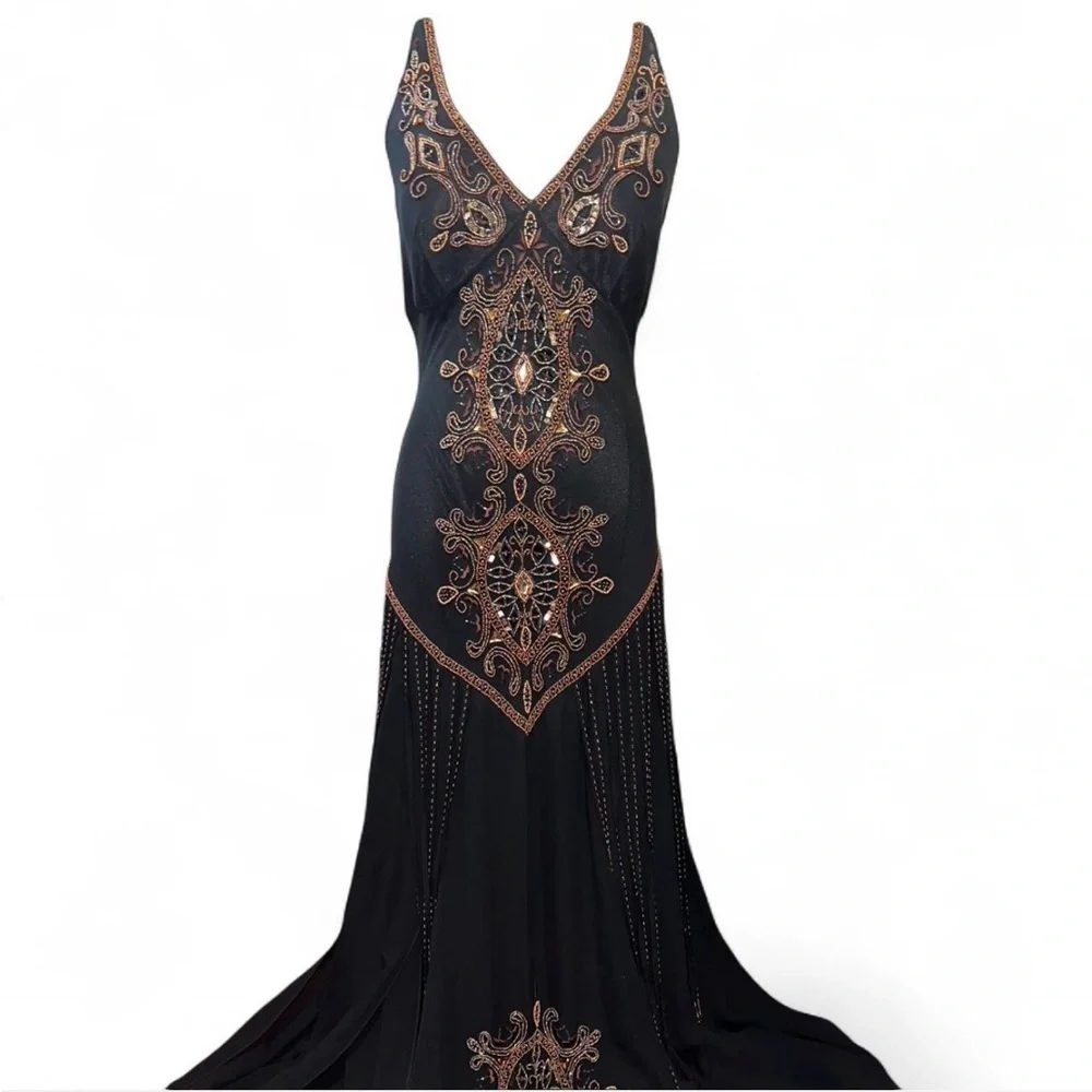 Vintage Cachè Chic Black and Brown Embellished Evening Gown - Picture 5 of 12